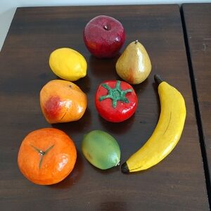 Vintage Papier-Mache Fruit Made In Mexico Eight Piece Decor Set Mid-Century